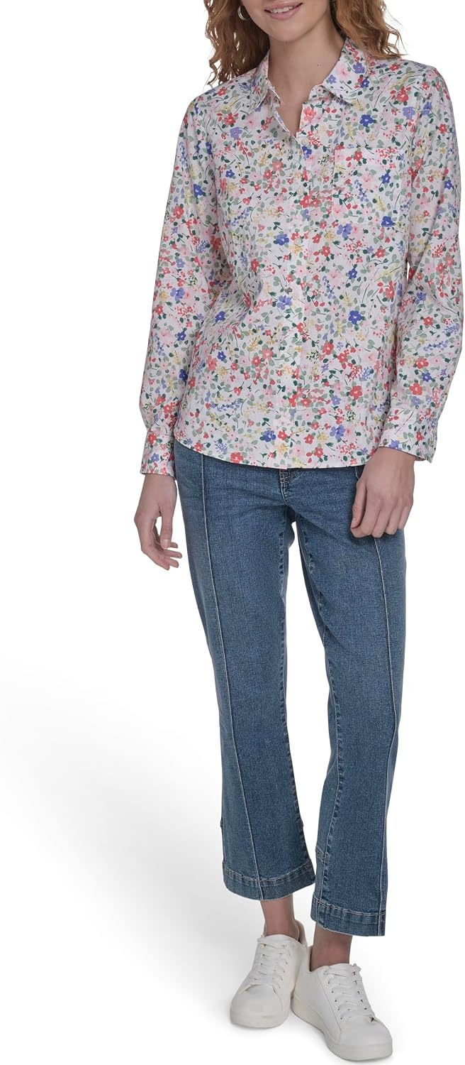 image:imageNautica Womens Button Front Long Sleeve Roll Tab ShirtNew Bright White Multi