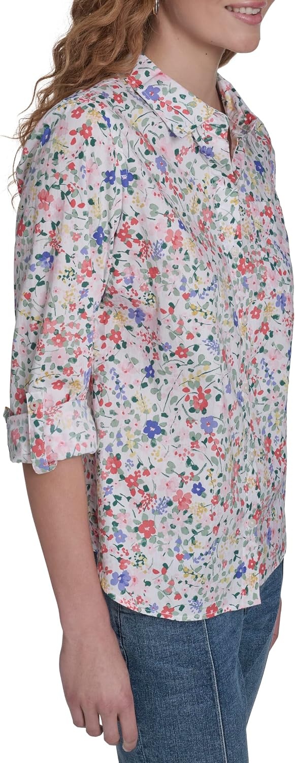 image:imageNautica Womens Button Front Long Sleeve Roll Tab ShirtNew Bright White Multi