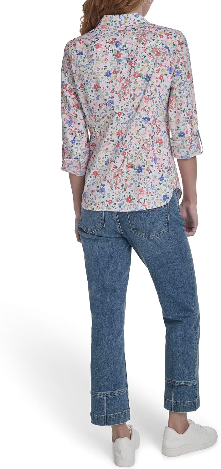 image:imageNautica Womens Button Front Long Sleeve Roll Tab ShirtNew Bright White Multi