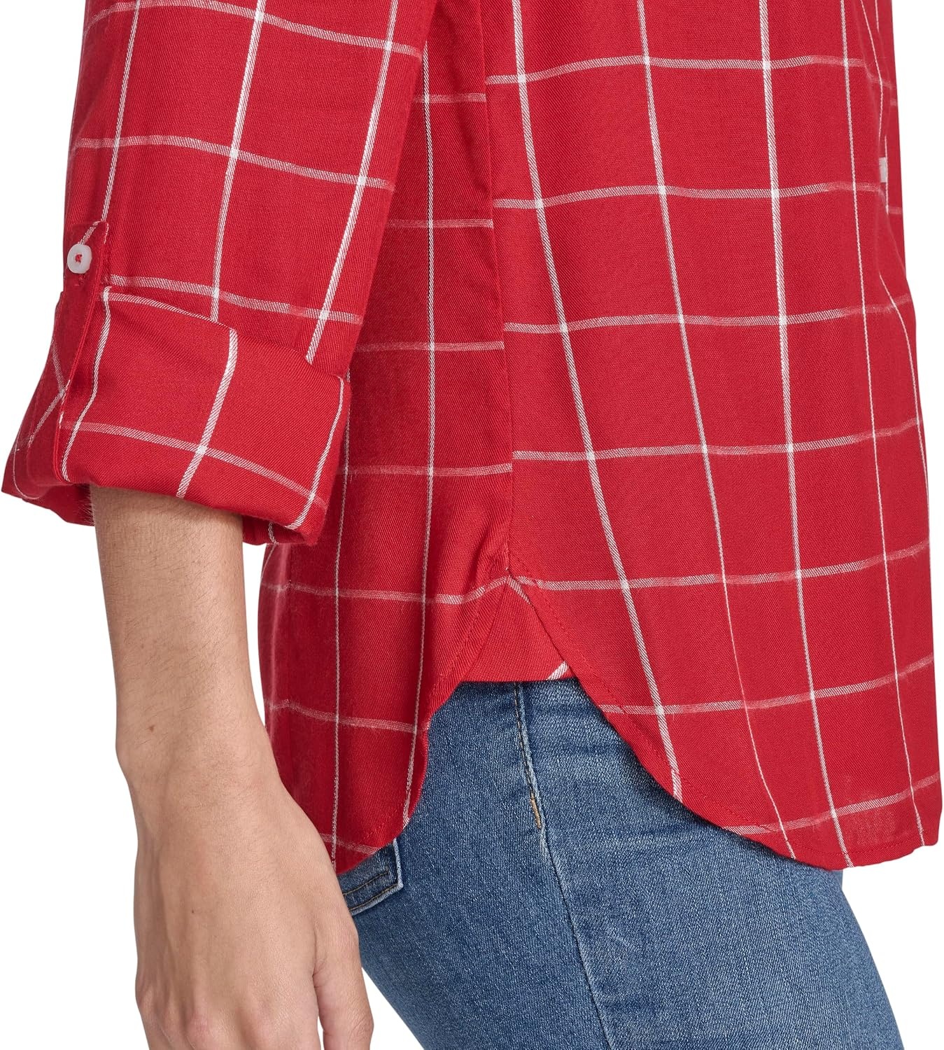image:imageNautica Womens Button Front Long Sleeve Roll Tab ShirtNew Haute Red Multi