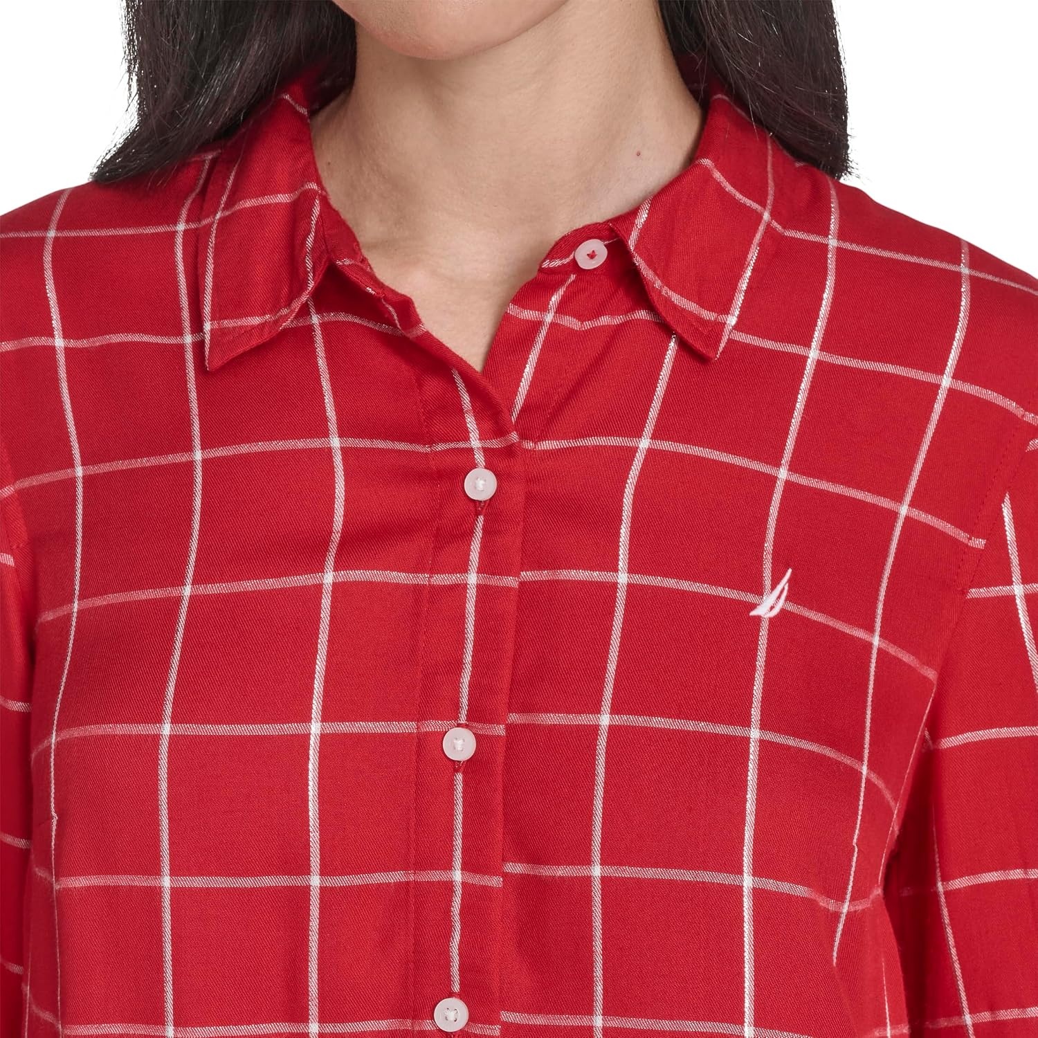 image:imageNautica Womens Button Front Long Sleeve Roll Tab ShirtNew Haute Red Multi