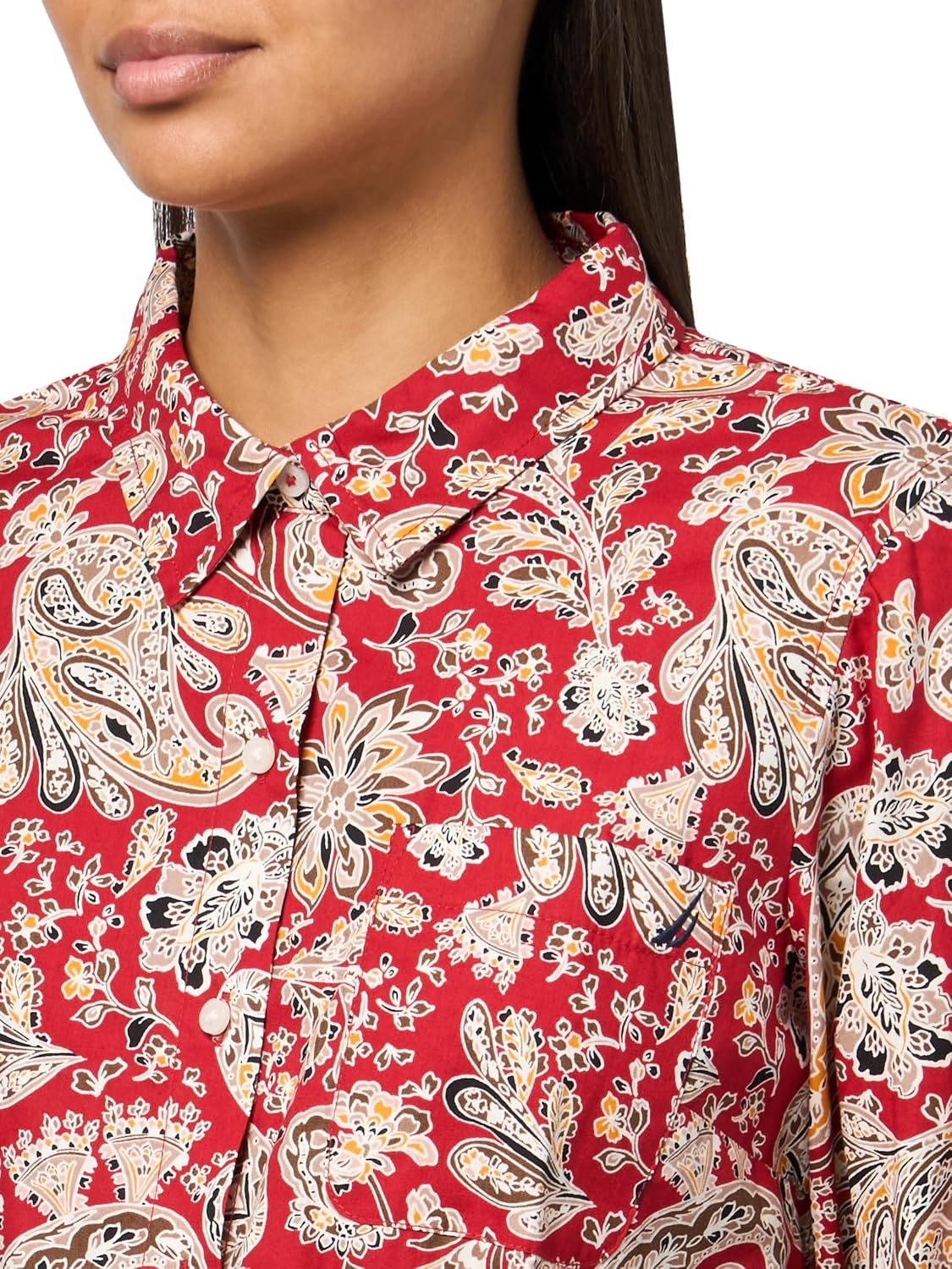 image:imageNautica Womens Button Front Long Sleeve Roll Tab ShirtNew Samba Multi