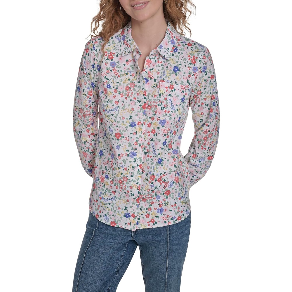 image:imageNautica Womens Button Front Long Sleeve Roll Tab ShirtNew Bright White Multi