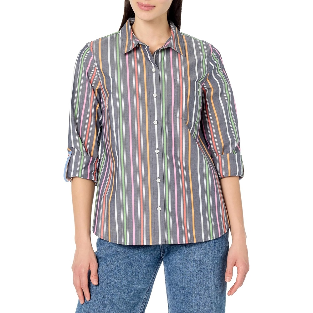 image:imageNautica Womens Button Front Long Sleeve Roll Tab ShirtNew Night Sky