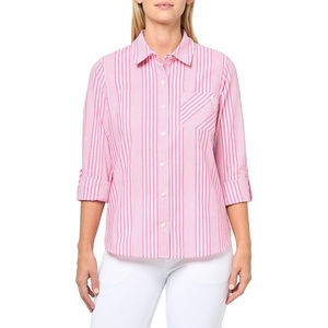 Nautica Women’s Button Front Long Sleeve Roll Tab Shirt(Aster Pink Multi)