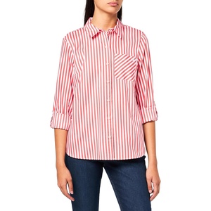 Nautica Women’s Button Front Long Sleeve Roll Tab Shirt(Coralie/Bright White)