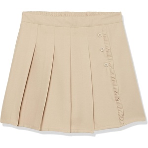 Nautica Girl’s School Uniform Pleated Pull-on Scooter Skirt With Undershorts, Knit Waistband(Khaki Ruffle)