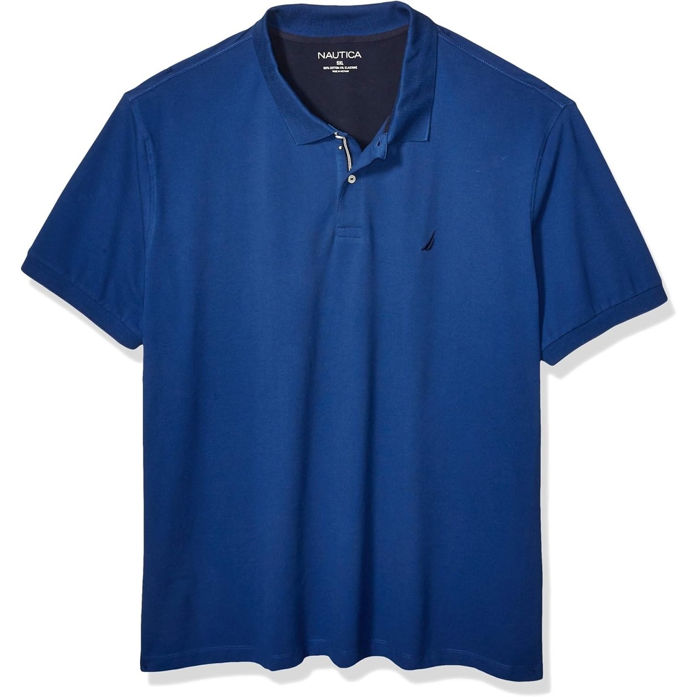 image:imageNautica Mens Short Sleeve Stretch Solid Deck Polo ShirtEstate Blue