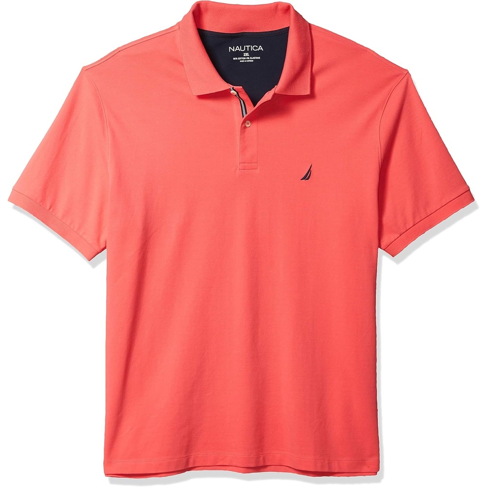 image:imageNautica Mens Short Sleeve Stretch Solid Deck Polo ShirtParadise Pink
