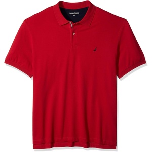 Nautica Men’s Short Sleeve Stretch Solid Deck Polo Shirt(Classic Red)