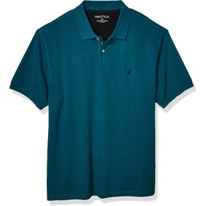 Nautica Men’s Short Sleeve Stretch Solid Deck Polo Shirt(Ocean Depths Heather)