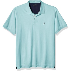 Nautica Men’s Short Sleeve Stretch Solid Deck Polo Shirt(Water Slide Heather)