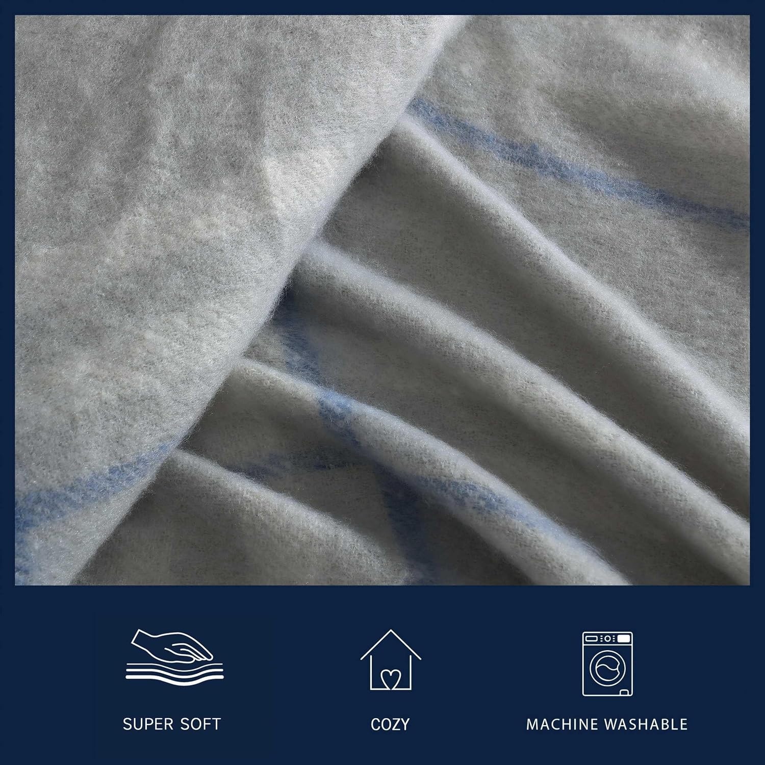 image:imageNautica Blanket Faux Mohair Throw Blanket for Bed or Couch YarnDyed with Soft Textured Feel Medium Weight for Year Round Ryan Cove Plaid Blue 50 x 60Ryan Cove Plaid Grey