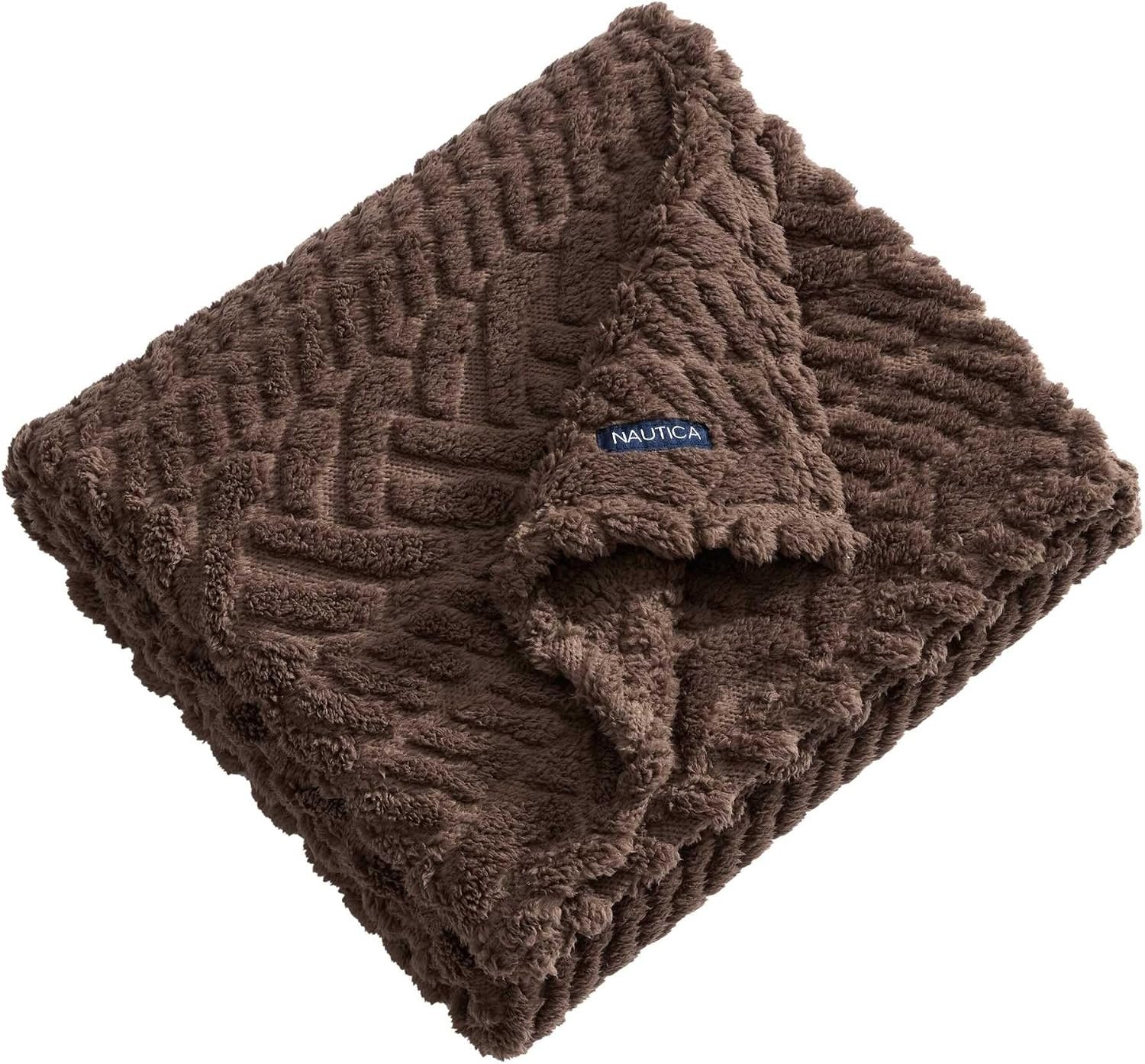 image:imageNautica Throw Blanket Soft Cable Knit Sherpa Bedding Ideal for Bed or Couch Declan Navy 50 x 60Declan Brown