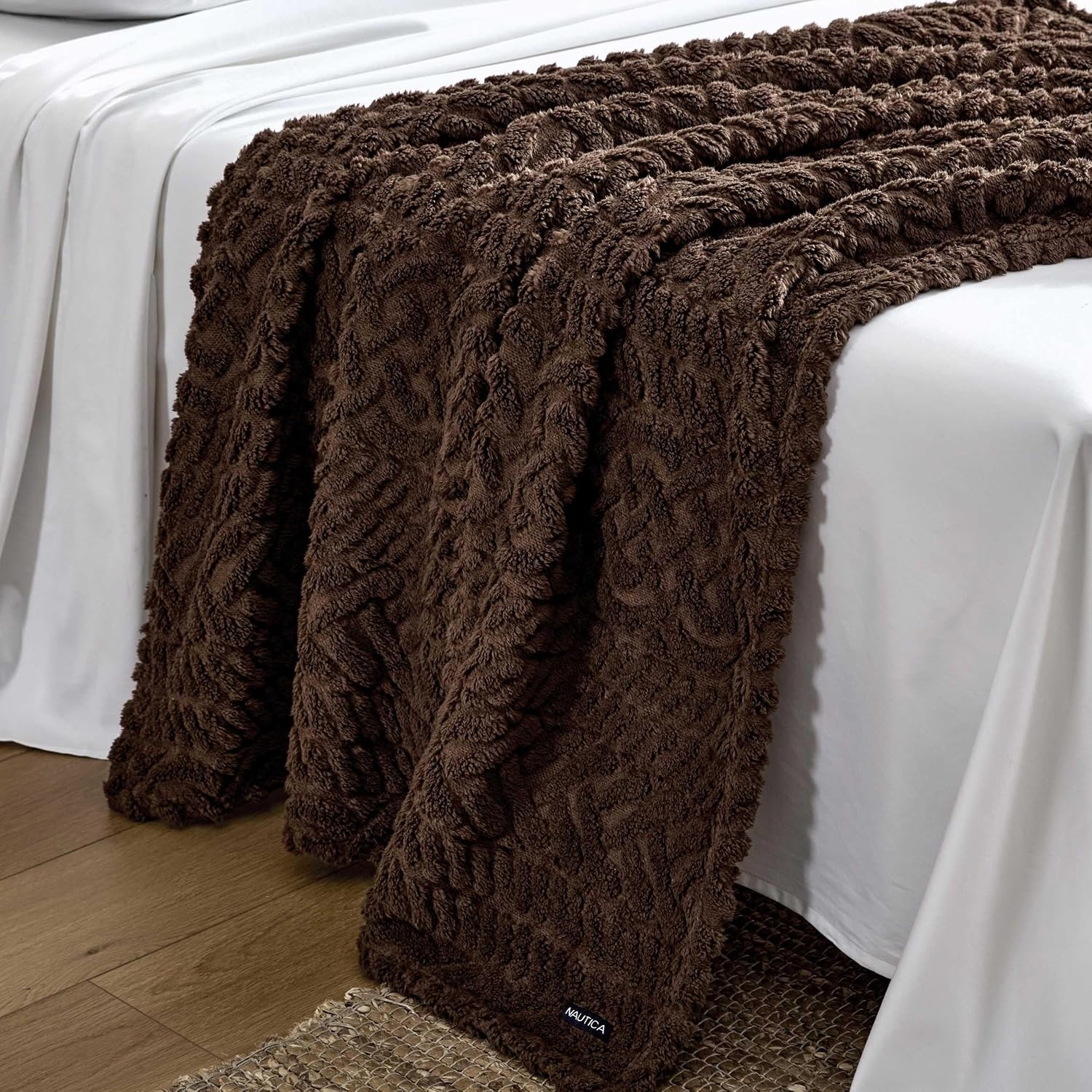 image:imageNautica Throw Blanket Soft Cable Knit Sherpa Bedding Ideal for Bed or Couch Declan Navy 50 x 60Declan Brown