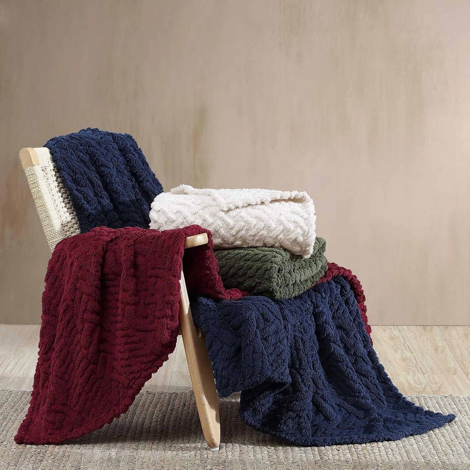 image:imageNautica Throw Blanket Soft Cable Knit Sherpa Bedding Ideal for Bed or Couch Declan Navy 50 x 60Declan Green