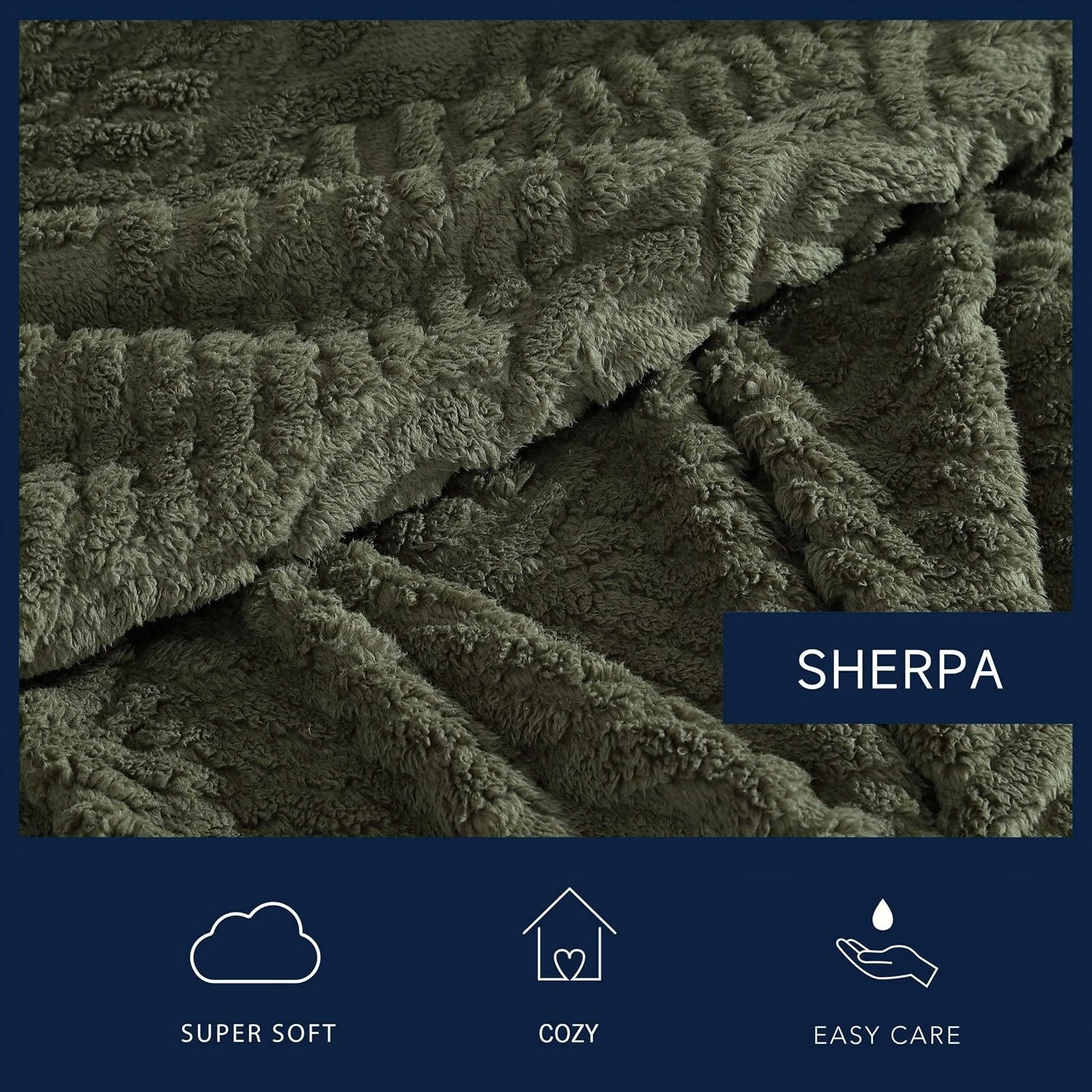 image:imageNautica Throw Blanket Soft Cable Knit Sherpa Bedding Ideal for Bed or Couch Declan Navy 50 x 60Declan Green