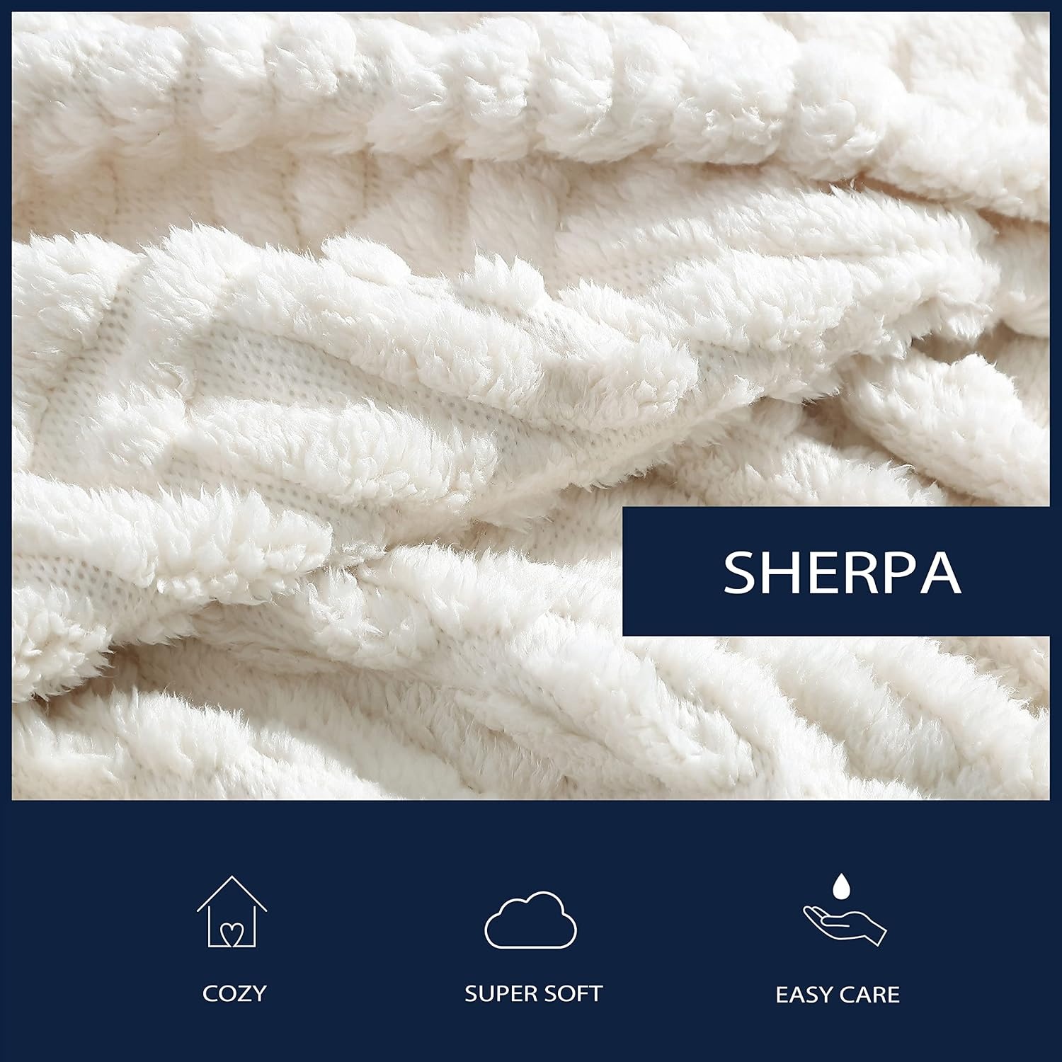image:imageNautica Throw Blanket Soft Cable Knit Sherpa Bedding Ideal for Bed or Couch Declan Navy 50 x 60Declan Ivory