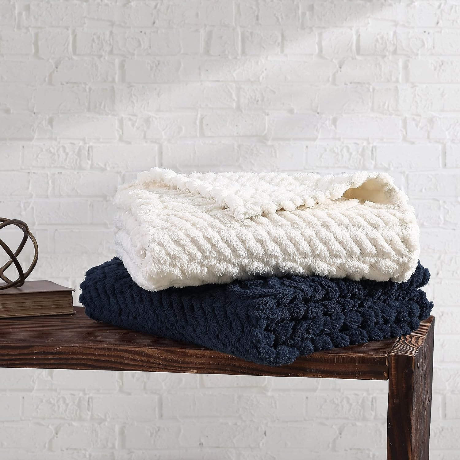 image:imageNautica Throw Blanket Soft Cable Knit Sherpa Bedding Ideal for Bed or Couch Declan Navy 50 x 60Declan Navy