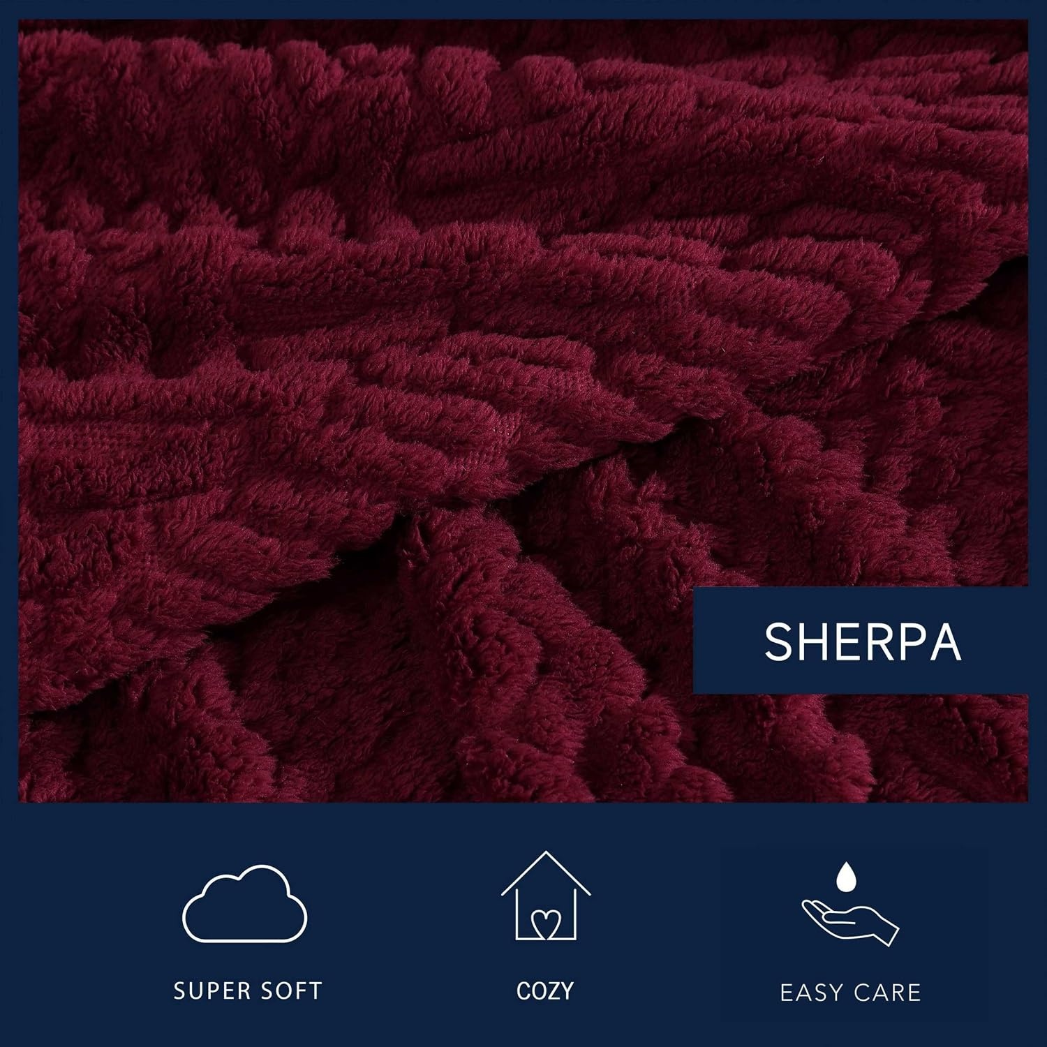 image:imageNautica Throw Blanket Soft Cable Knit Sherpa Bedding Ideal for Bed or Couch Declan Navy 50 x 60Declan Red