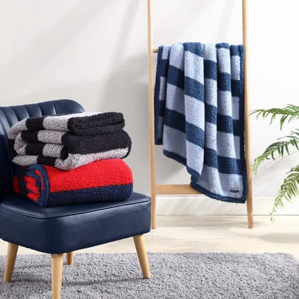 image:imageNautica Throw Blanket Soft Cable Knit Sherpa Bedding Ideal for Bed or Couch Declan Navy 50 x 60Lawndale BlackGrey