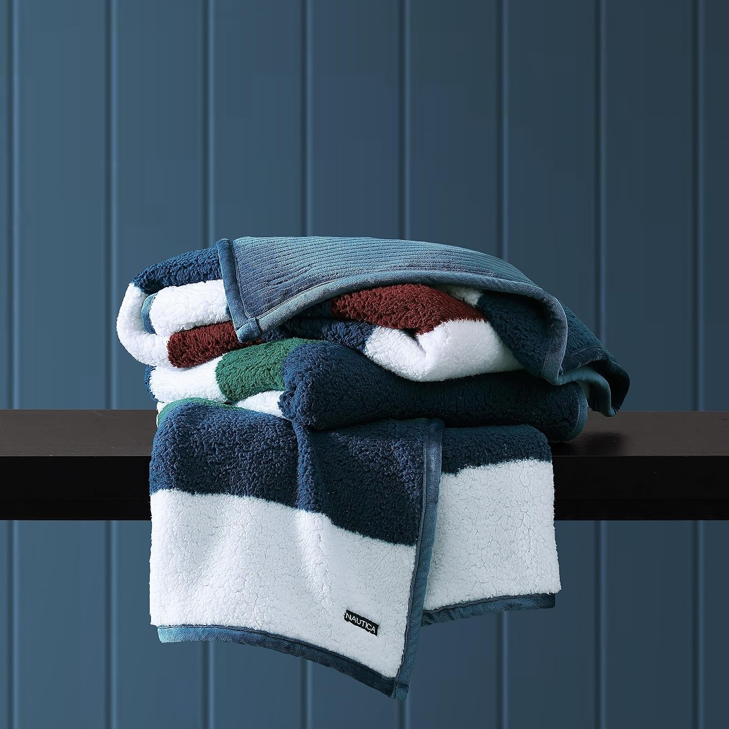 image:imageNautica Throw Blanket Soft Cable Knit Sherpa Bedding Ideal for Bed or Couch Declan Navy 50 x 60Wilton Navy