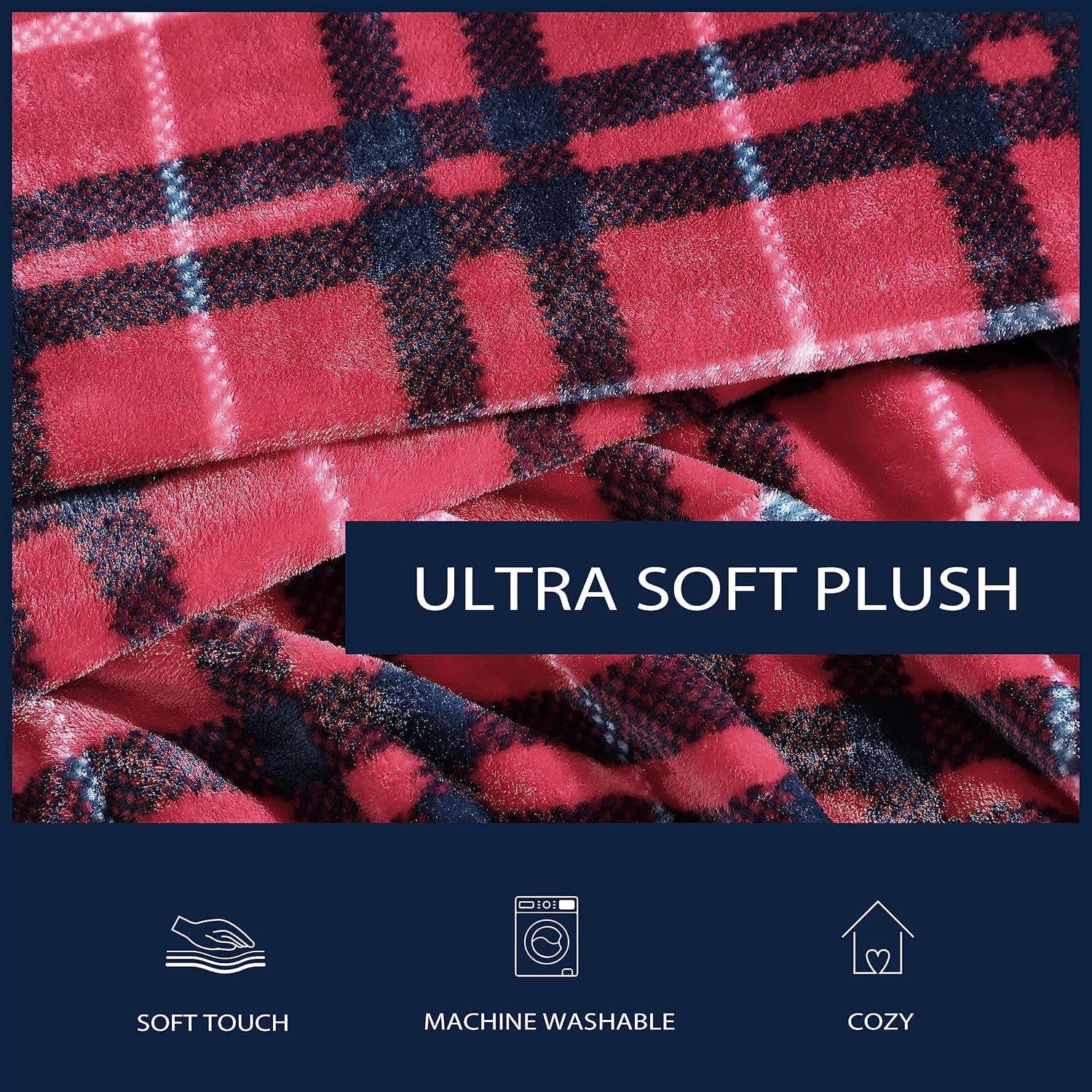 image:imageNautica Twin Blanket Soft Plush Fleece Bedding Ideal for Bed or Couch Dorm Essentials OekoTex Certified Winter Tattersall RedWinter Tattersall Red