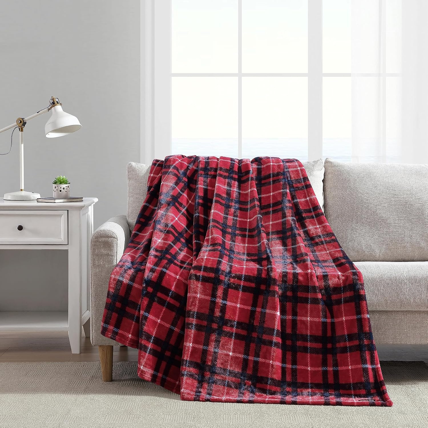 image:imageNautica Twin Blanket Soft Plush Fleece Bedding Ideal for Bed or Couch Dorm Essentials OekoTex Certified Winter Tattersall RedWinter Tattersall Red