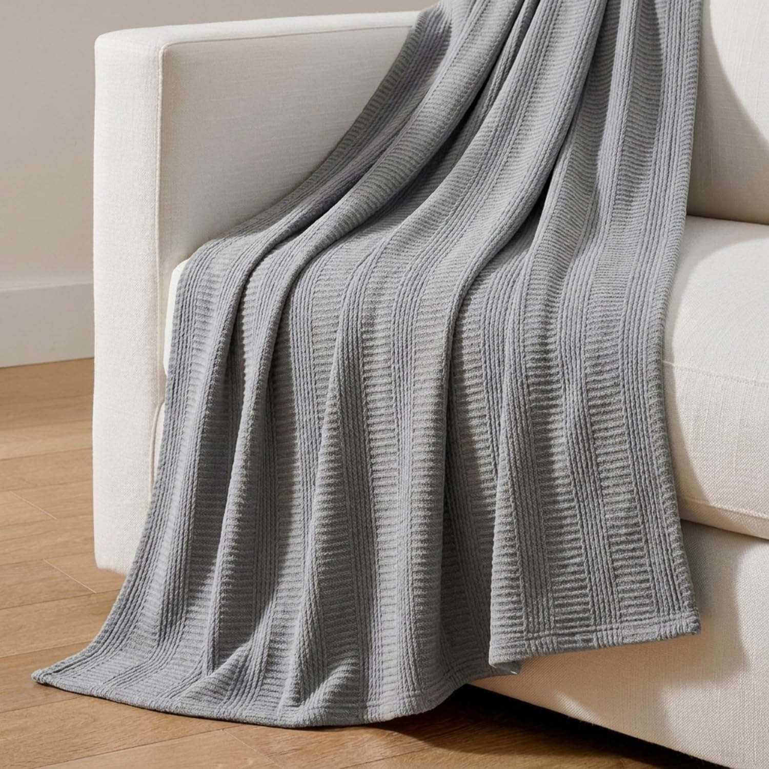image:imageNautica Twin Blanket Woven Textured Cotton Bedding Ideal for Bed or Couch Dorm Essentials OekoTex Certified Rope Stripe WhiteGrey