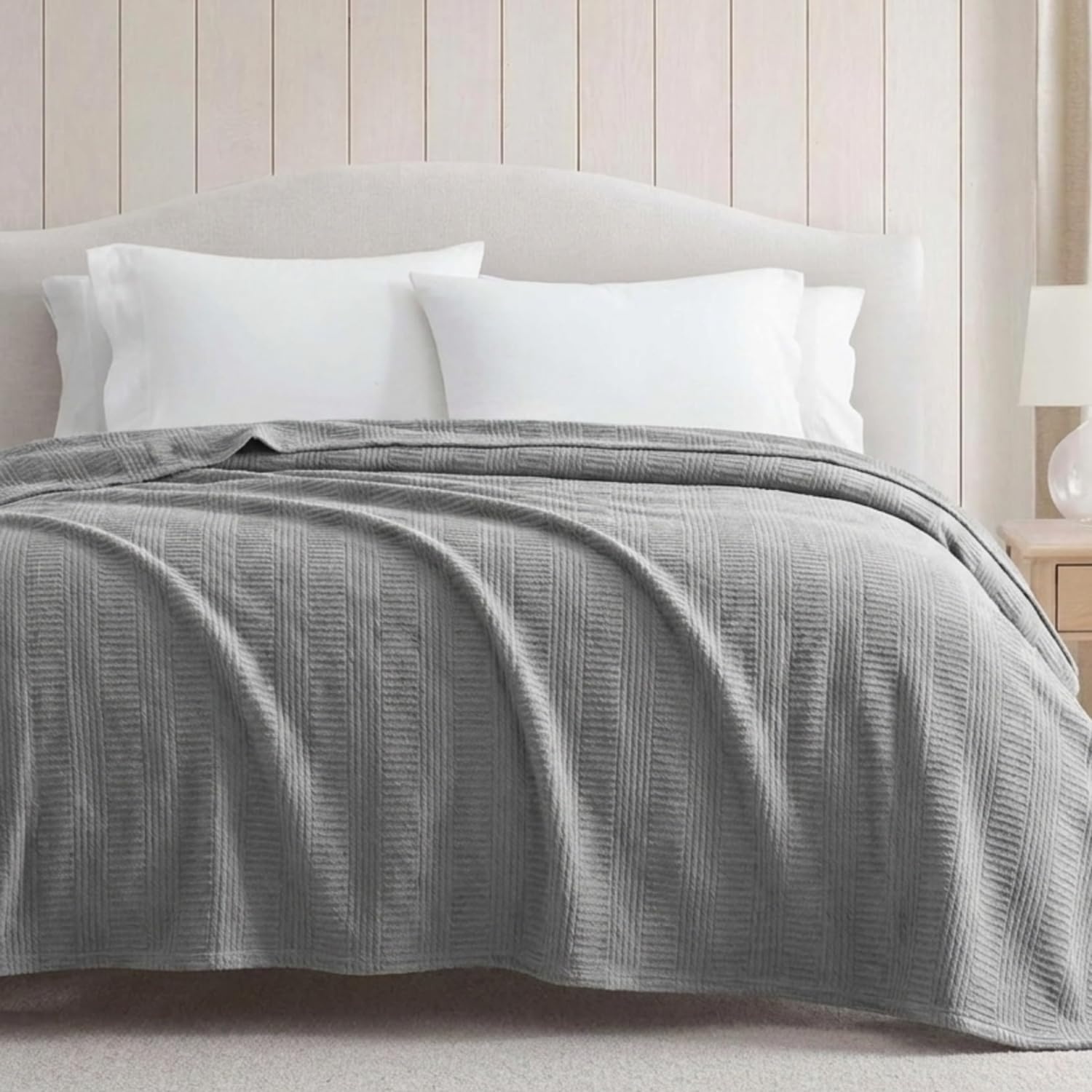 image:imageNautica Twin Blanket Woven Textured Cotton Bedding Ideal for Bed or Couch Dorm Essentials OekoTex Certified Rope Stripe WhiteGrey