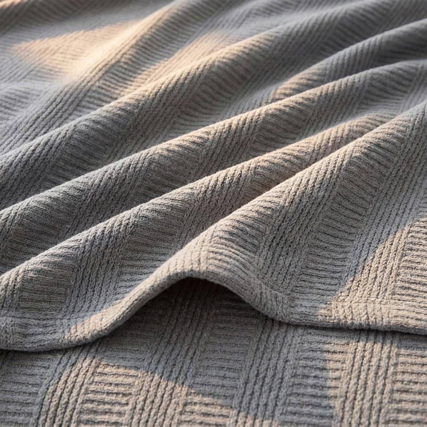 image:imageNautica Twin Blanket Woven Textured Cotton Bedding Ideal for Bed or Couch Dorm Essentials OekoTex Certified Rope Stripe WhiteGrey
