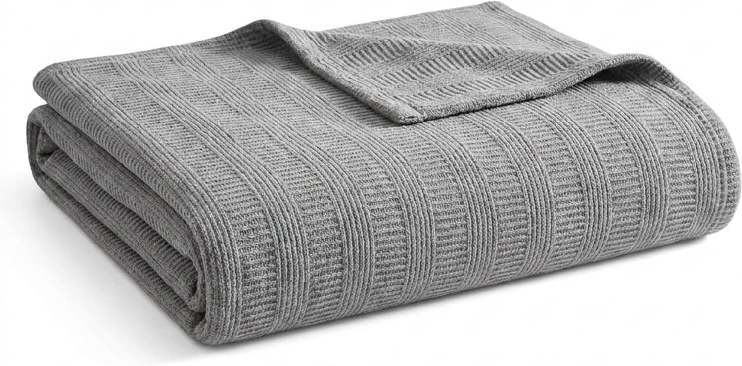 image:imageNautica Twin Blanket Woven Textured Cotton Bedding Ideal for Bed or Couch Dorm Essentials OekoTex Certified Rope Stripe WhiteGrey