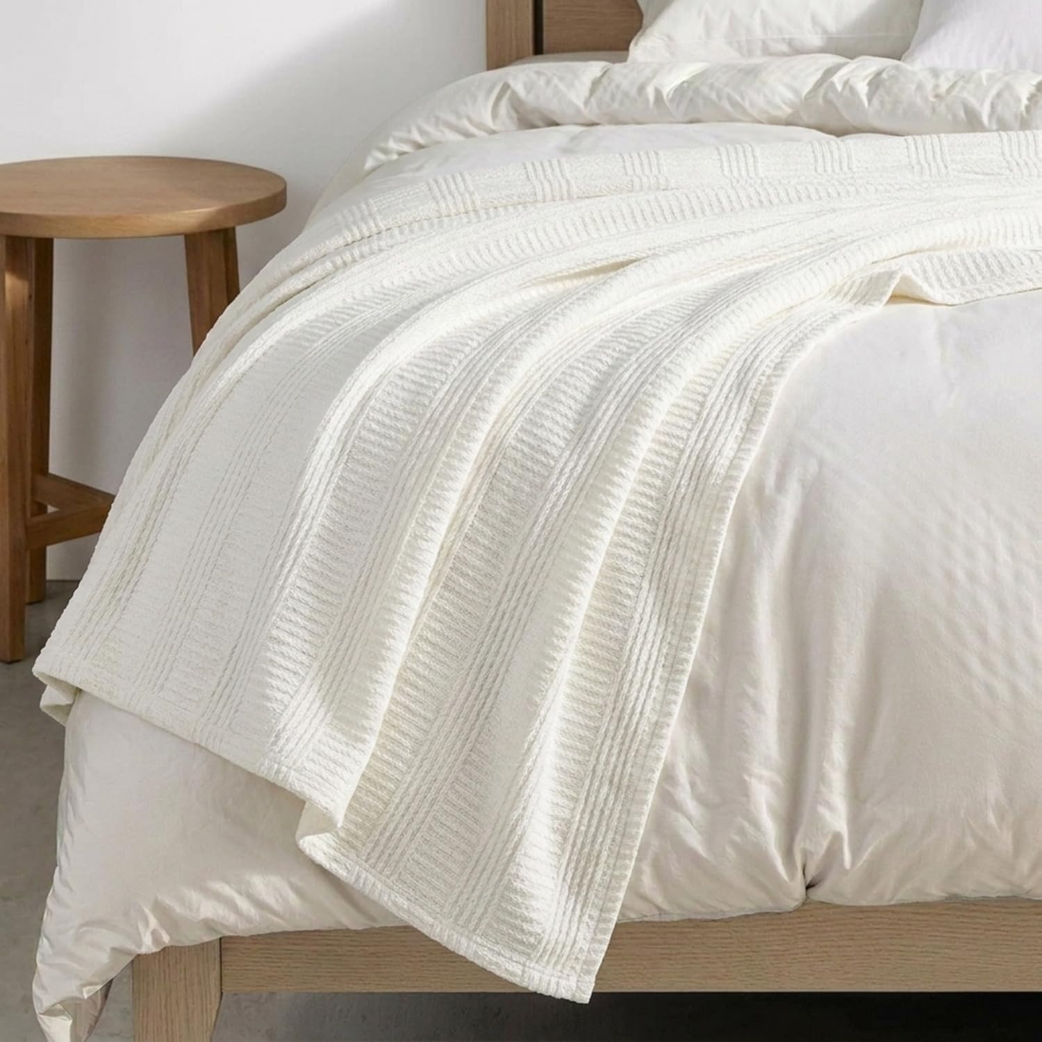 image:imageNautica Twin Blanket Woven Textured Cotton Bedding Ideal for Bed or Couch Dorm Essentials OekoTex Certified Rope Stripe WhiteWhite