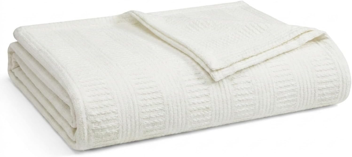 image:imageNautica Twin Blanket Woven Textured Cotton Bedding Ideal for Bed or Couch Dorm Essentials OekoTex Certified Rope Stripe WhiteWhite