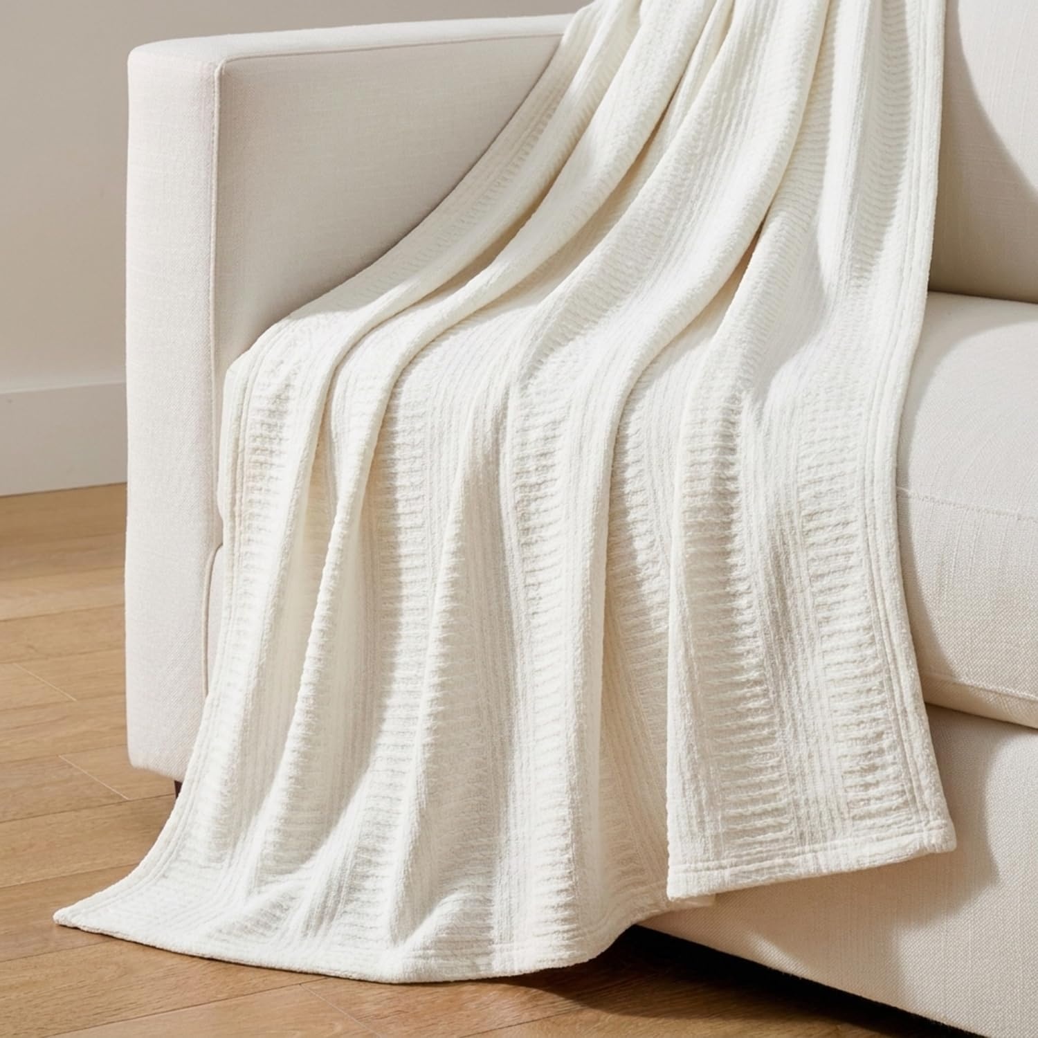 image:imageNautica Twin Blanket Woven Textured Cotton Bedding Ideal for Bed or Couch Dorm Essentials OekoTex Certified Rope Stripe WhiteWhite