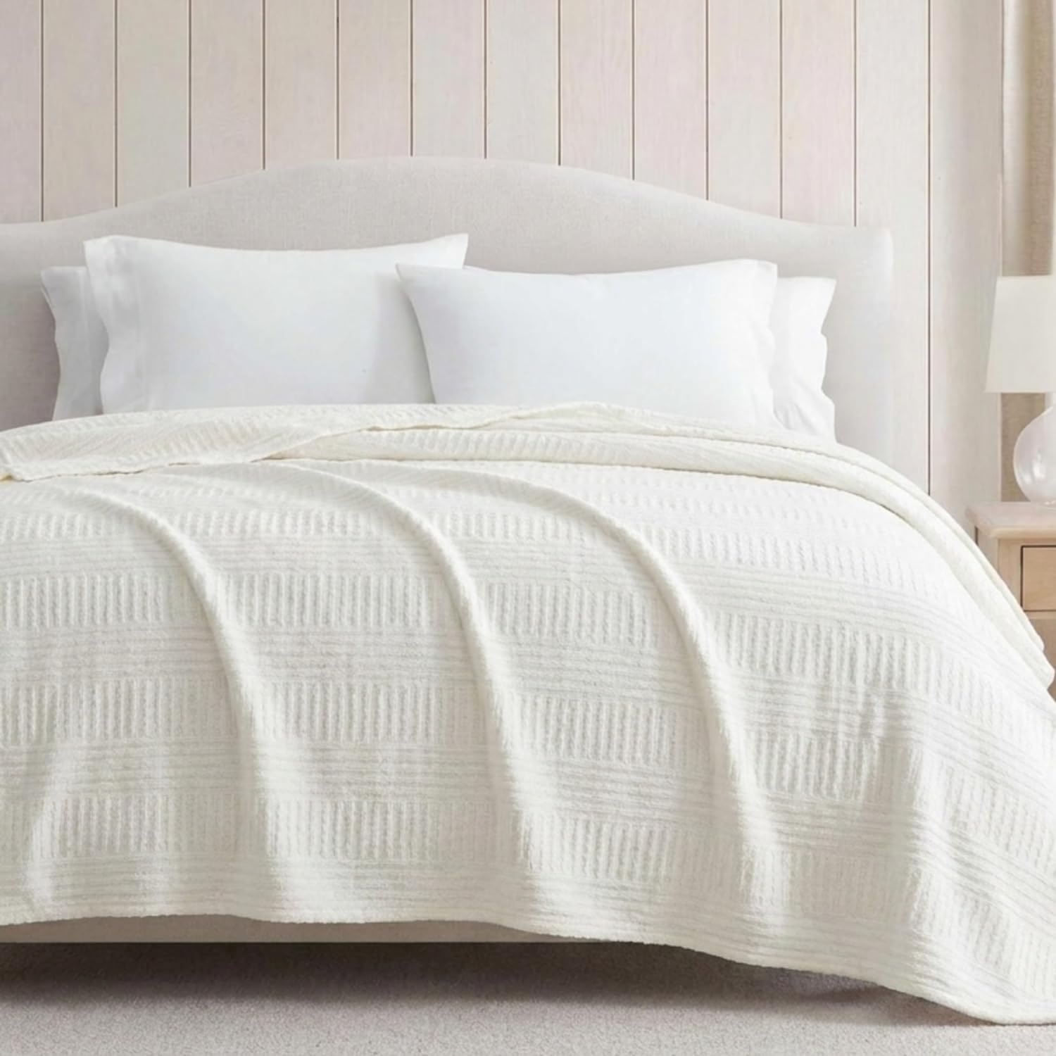 image:imageNautica Twin Blanket Woven Textured Cotton Bedding Ideal for Bed or Couch Dorm Essentials OekoTex Certified Rope Stripe WhiteWhite