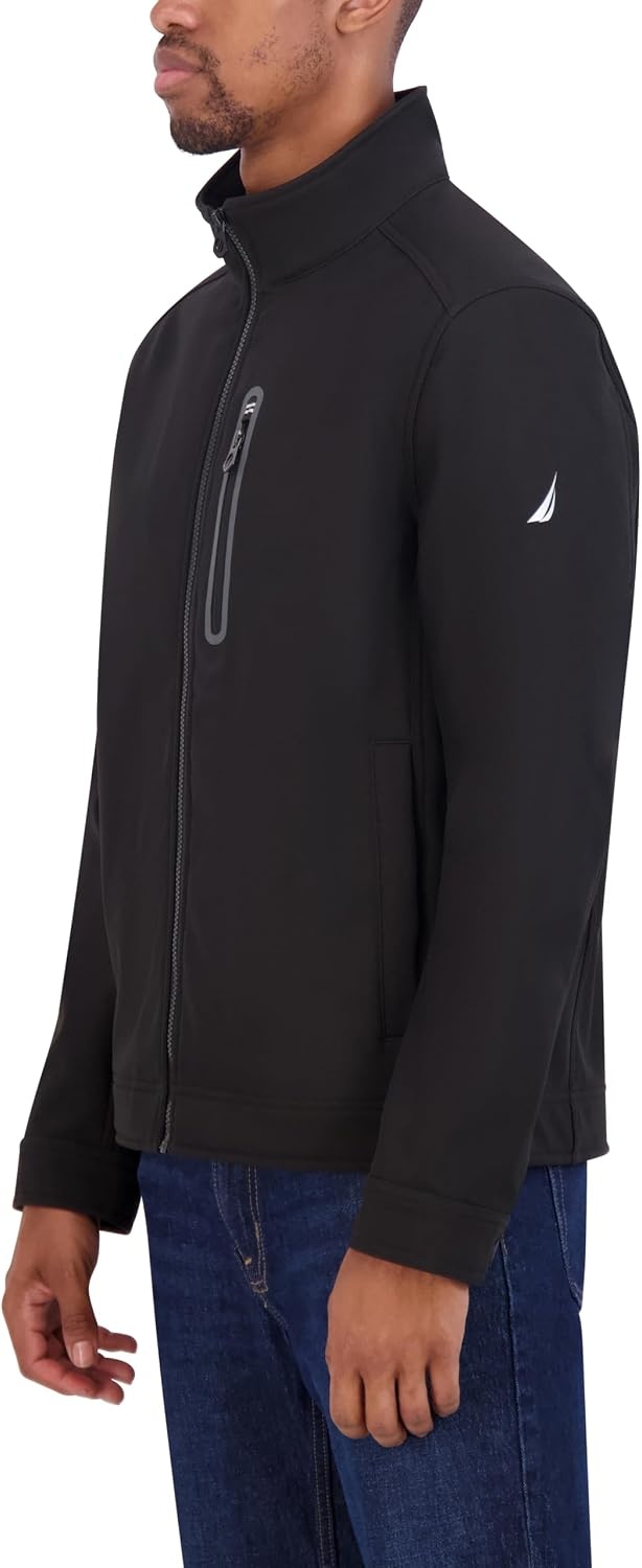 image:imageNautica Mens Bonded Fleece Softshell Jacket Water Resistant Zip Front Transitional CoatBlack