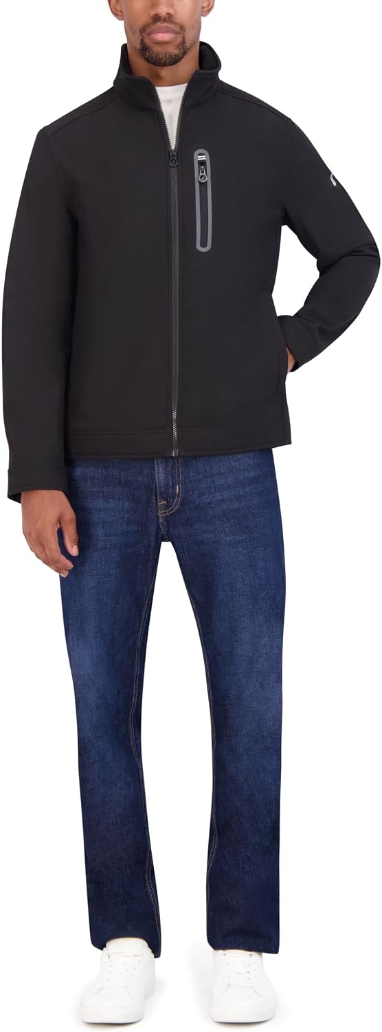 image:imageNautica Mens Bonded Fleece Softshell Jacket Water Resistant Zip Front Transitional CoatBlack