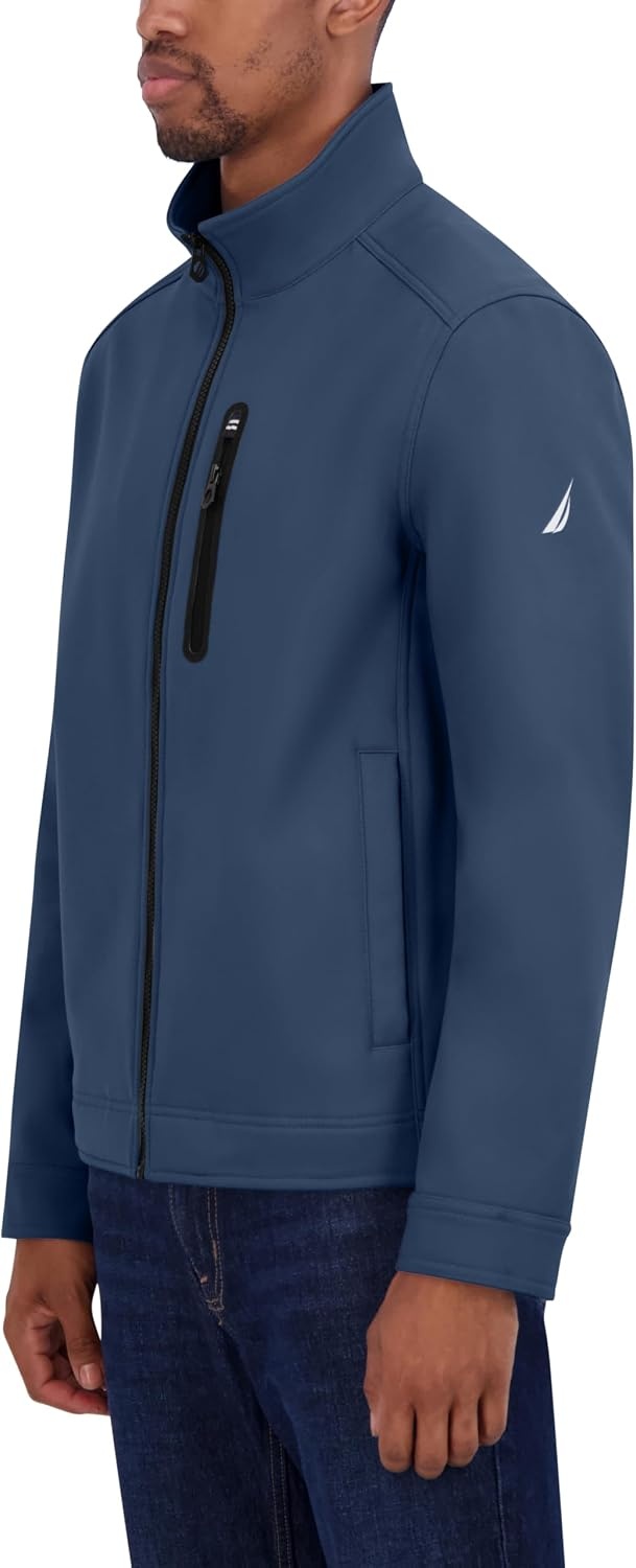 image:imageNautica Mens Bonded Fleece Softshell Jacket Water Resistant Zip Front Transitional CoatDark Denim