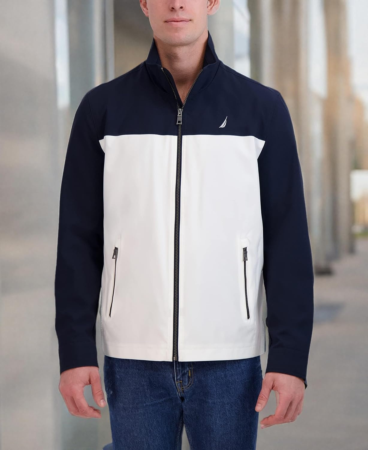 image:imageNautica Mens Golf Jacket Casual Wear Windbreaker Jacket Regular Big amp Tall SizesWhite Navy