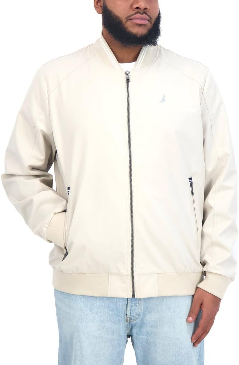 image:imageNautica Mens Lightweight Bomber Jacket Wind amp WaterResistant Regular Big amp Tall SizesBeige