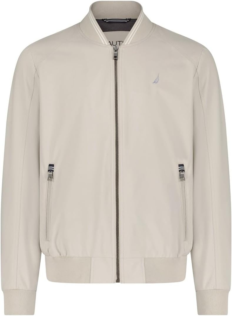 image:imageNautica Mens Lightweight Bomber Jacket Wind amp WaterResistant Regular Big amp Tall SizesBeige