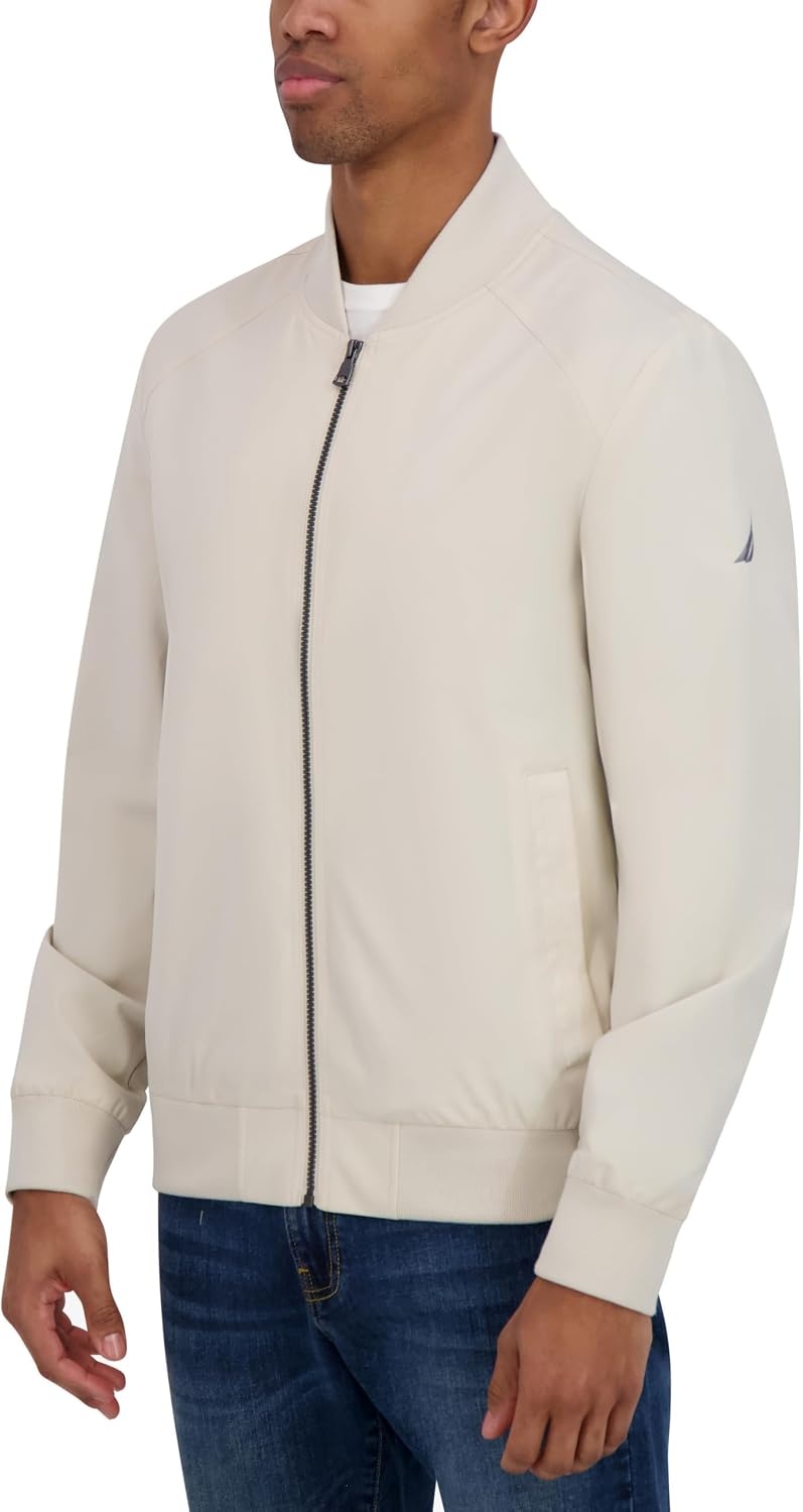 image:imageNautica Mens Lightweight Bomber Jacket Wind amp WaterResistant Regular Big amp Tall SizesOatmeal