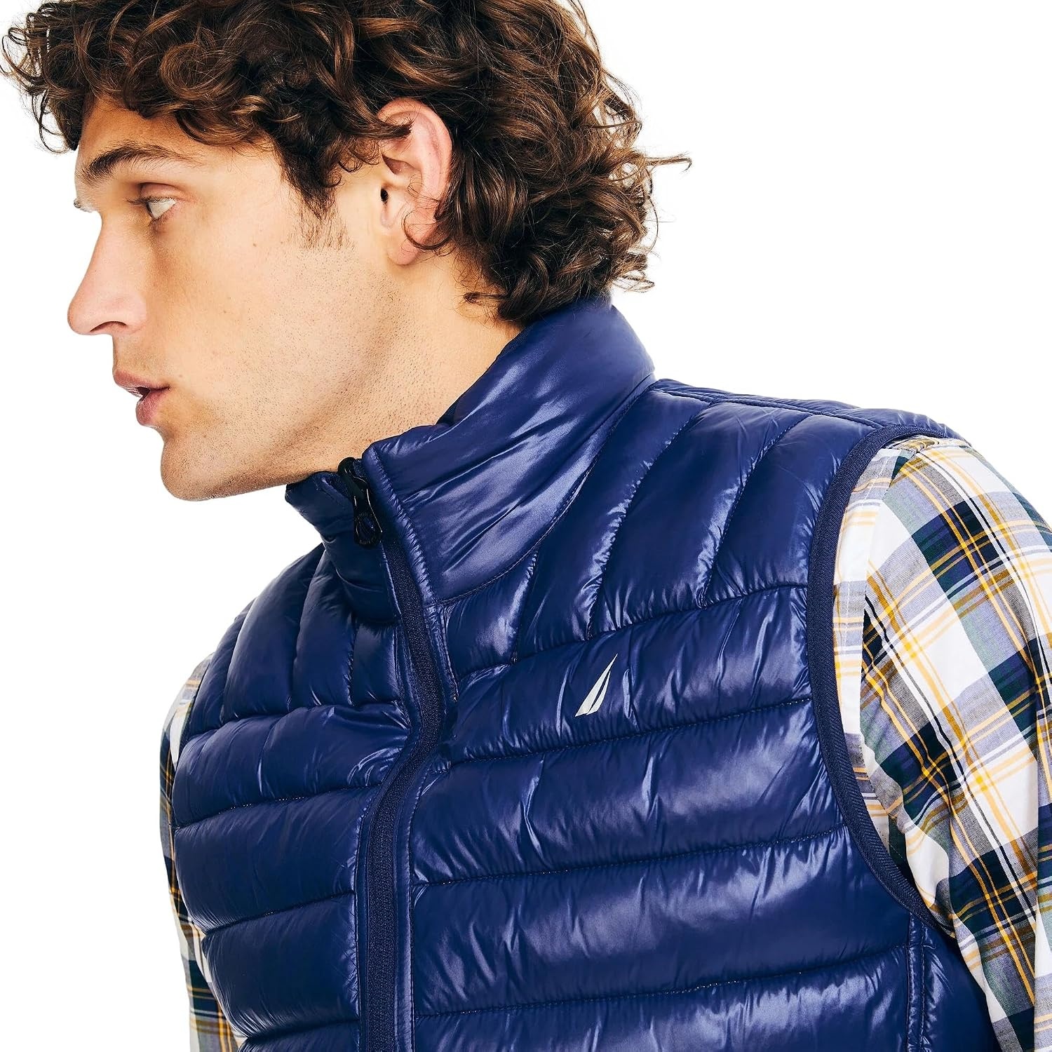 image:imageNautica Mens Lightweight Puffer Vest Wind amp WaterResistantBright Navy Red