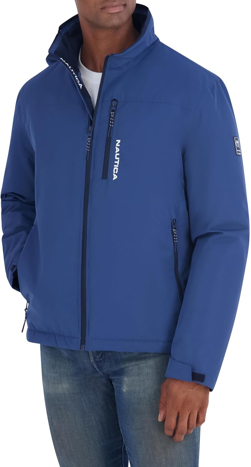 image:imageNautica Mens Sailing Jacket Water Resistant Seam Sealed Zip Front Coastal CoatDark Denim