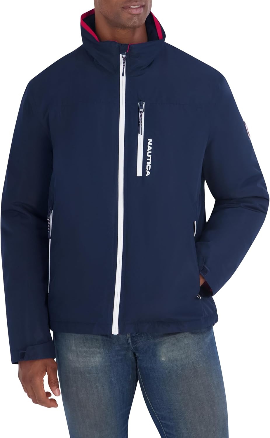 image:imageNautica Mens Sailing Jacket Water Resistant Seam Sealed Zip Front Coastal CoatNavy