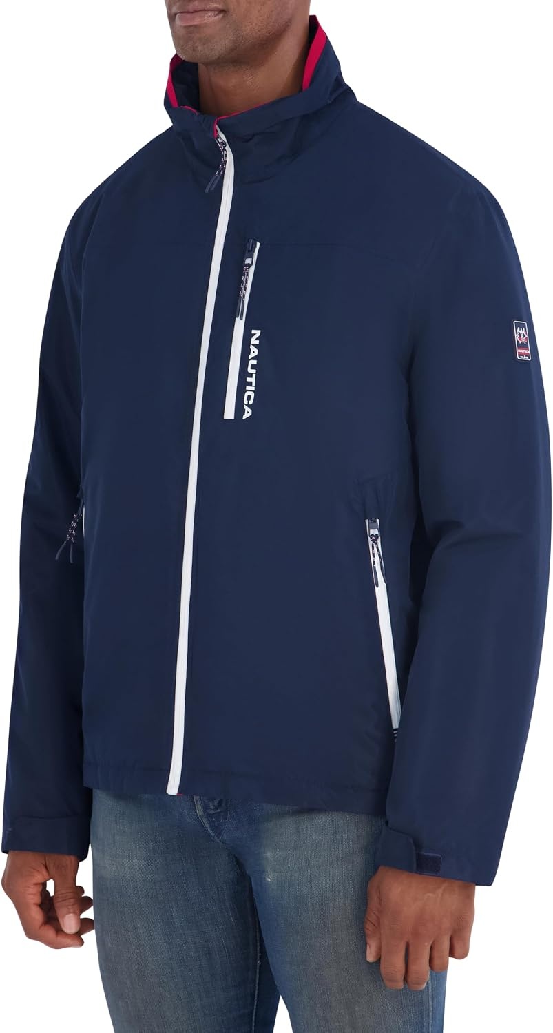 image:imageNautica Mens Sailing Jacket Water Resistant Seam Sealed Zip Front Coastal CoatNavy
