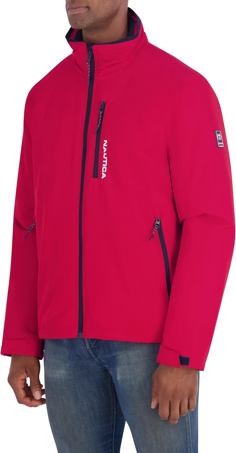 image:imageNautica Mens Sailing Jacket Water Resistant Seam Sealed Zip Front Coastal CoatRed