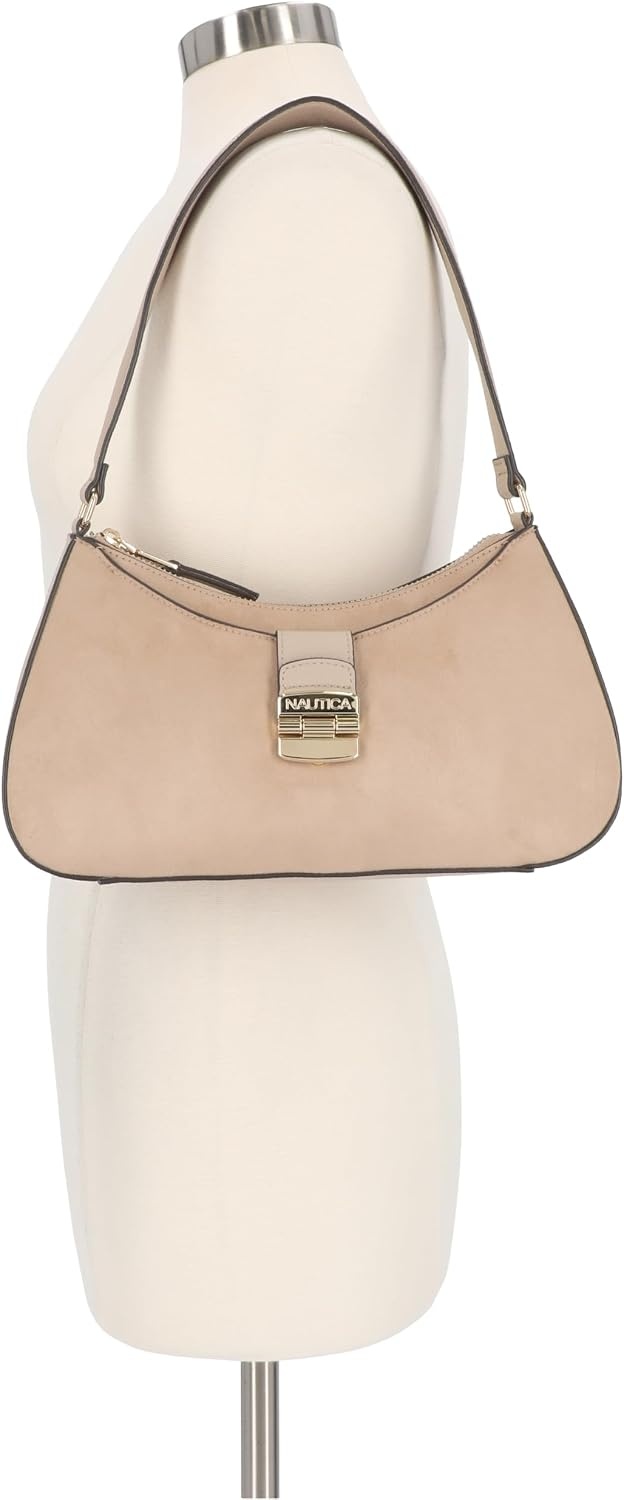 image:imageNautica Voyager Hobo Bag for Women Vegan Leather Womens Purse Large Shoulder Handbag with Zipper ClosureLight Mushroom Suede