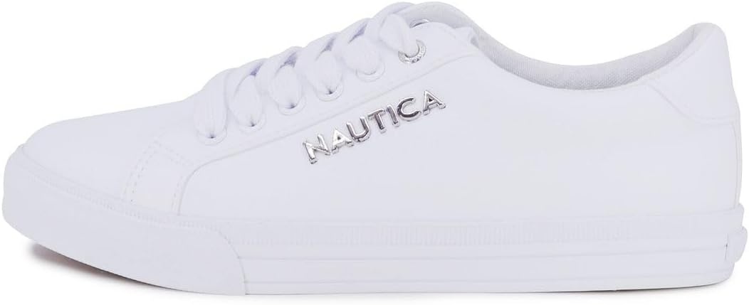 image:imageNautica Womens Fashion Sneaker Classic LowTop LaceUp Casual Shoe with Metal Side Logo and Soft Cushioned Comfort for Everyday WearArentwhite